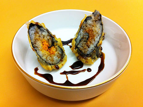 crispy ahi poke roll-ups with kabayaki sauce